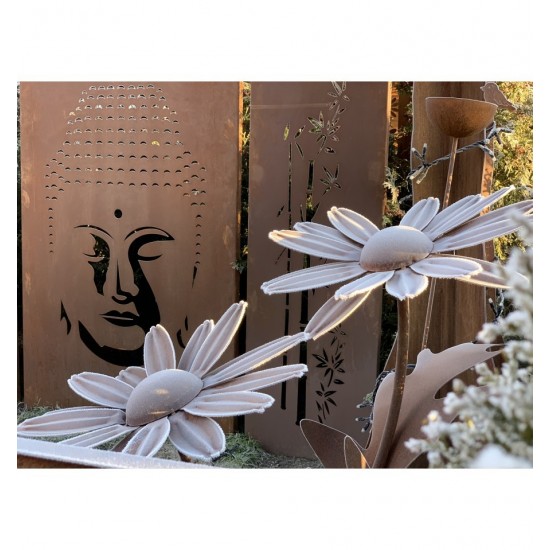 Bambus Deko Trennwand Set Metall mit Motiv - Buddha, Höhe 180cm - 3er Set Edelrost Sichtschutzwand "Buddha" im Set
Das mittlere