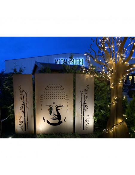 Sichtschutzwand Metall als Gartentrennwand mit Motiv Buddha Höhe 180cm - 3er Set