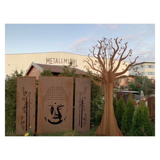 Bambus Deko Trennwand Set Metall mit Motiv - Buddha, Höhe 180cm - 3er Set Edelrost Sichtschutzwand "Buddha" im Set
Das mittlere