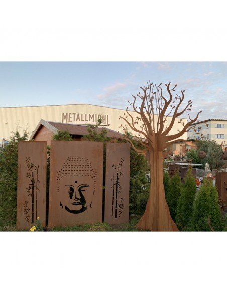 Bambus Deko Trennwand Set Metall mit Motiv - Buddha, Höhe 180cm - 3er Set Edelrost Sichtschutzwand "Buddha" im Set
Das mittlere