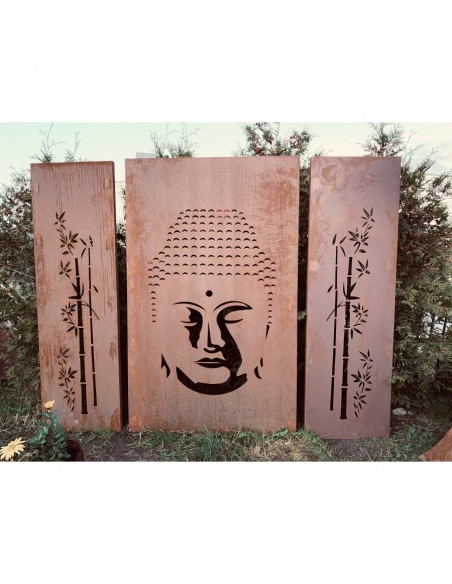 Bambus Deko Trennwand Set Metall mit Motiv - Buddha, Höhe 180cm - 3er Set Edelrost Sichtschutzwand "Buddha" im Set
Das mittlere