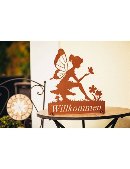 Willkommensschild "Elfe", Rost - Höhe 40 cm - Länge 35 cm zum Stellen