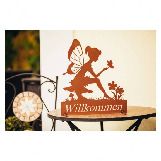 Willkommensschild "Elfe", Rost - Höhe 40 cm - Länge 35 cm zum Stellen