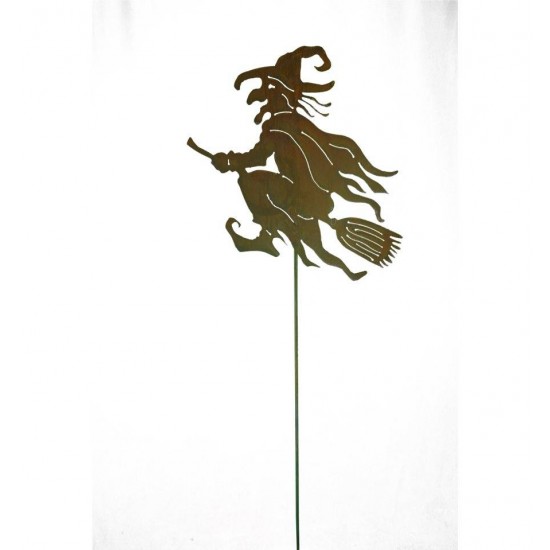 Alte Hexe auf Besen - Gartenstecker 50 cm groß