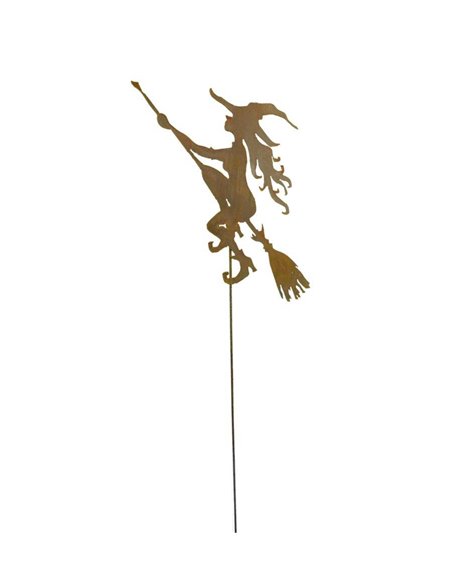 Gartenstecker "Junge Hexe" auf Besen 60 cm zzgl. Stab 100 cm