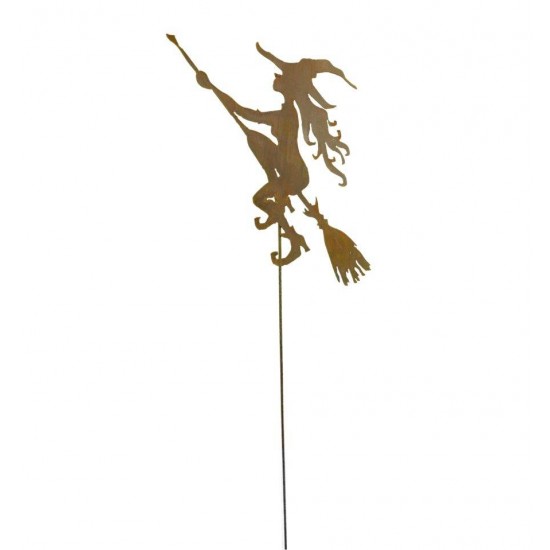 Gartenstecker "Junge Hexe" auf Besen 60 cm zzgl. Stab 100 cm