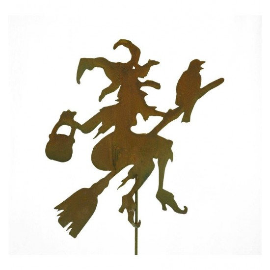 Hexen, Elfen, Drachen und Mystisches Hexe Waltraud mit Rabe und Kessel 60 cm Stecker mit Stab 120 cm 