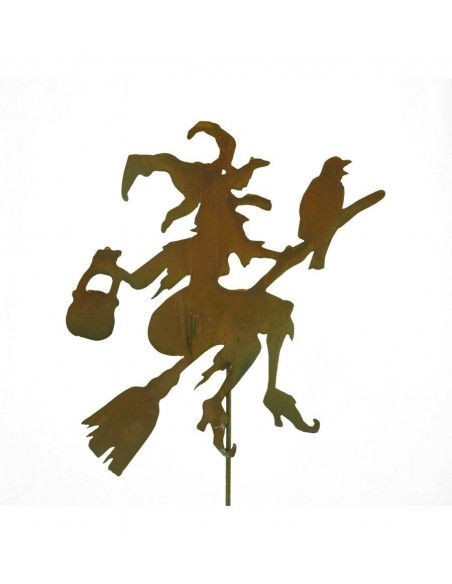 Hexen, Elfen, Drachen und Mystisches Hexe Waltraud mit Rabe und Kessel 60 cm Stecker mit Stab 120 cm 