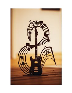Wohnen - Edelrost Wohndeko Musiknote - Guitar - auf Platte - 79 cm hoch - Deko Gitarre für den Garten E-Gitarre mit geschwungene 2