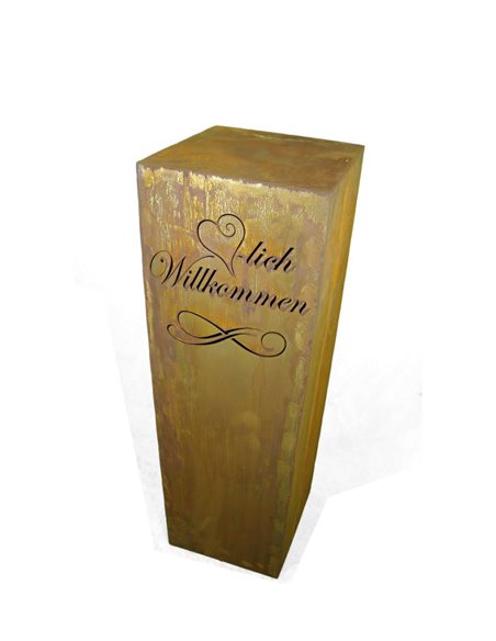 Edelrost Säule Herzlich Willkommen 120cm