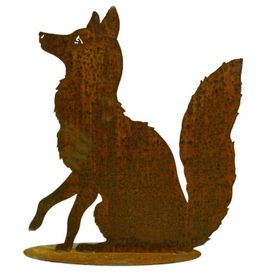 Sitzender Fuchs auf Platte 60 cm