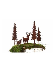 rostige Deko Hirsche und Rehe kleines Kitz auf Platte 18 cm hoch - nach hinten schauend 
Höhe 18cm
Breite 12cm 2