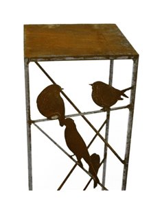 Edelrost Säule mit 7 Vögel, Vierkantstahl, Höhe 100 cm