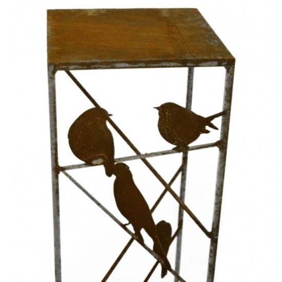 Edelrost Säule mit 7 Vögel, Vierkantstahl, Höhe 100 cm 