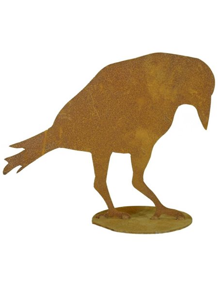 Edelrost Rabe seitlich stehend auf Platte, Höhe 26 cm