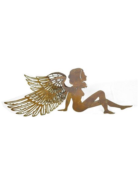 XXL Rostengel sitzend mit doppelten Flügeln, Breite 120 cm