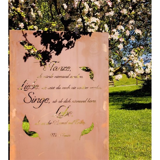 Schöne ♥ Sprüche Sichtschutzzaun, Höhe 180 cm - Tanze als würde niemand zusehen, Liebe als seist Du noch nie verletzt worden - l