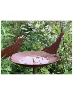 Vogeltränke Metall Vogeltränke Gartenstecker mit 2 Vögeln - 140 cm hoch 
Vogeltränke abnehmbar
Breite 30 cm
Tiefe 20 cm
Hö