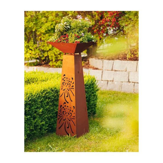 EDELROST TRAPEZSÄULE „STROHBLUME“ Höhe 116,5 cm incl Schlale 44 x 44 cm