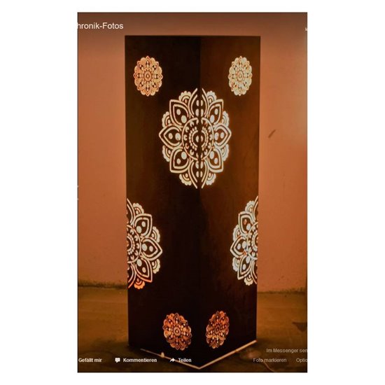 Rostsäule Mandala - Motiv über Eck - Höhe 100 cm