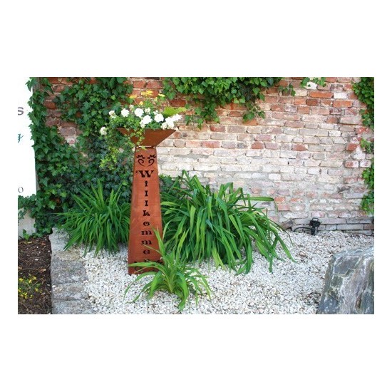 Rostsäule Willkommen inkl Schale trapezförmig 97 cm hoch
