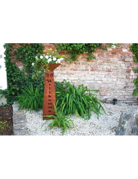 Rostsäule Willkommen inkl Schale trapezförmig 97 cm hoch