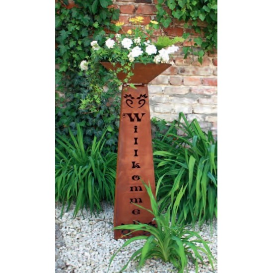 Rostsäule Willkommen inkl Schale trapezförmig 97 cm hoch