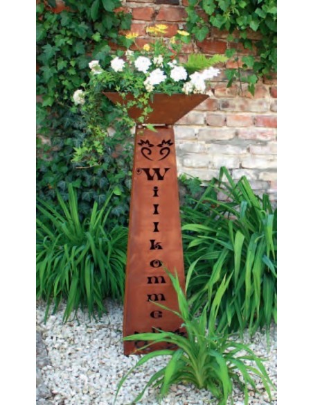 Rostsäule Willkommen inkl Schale trapezförmig 97 cm hoch