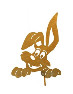 Topfstecker Hase schaut raus, groß, Größe I, auf 22 cm Stab, Rost - Höhe 26 cm - Breite 19 cm