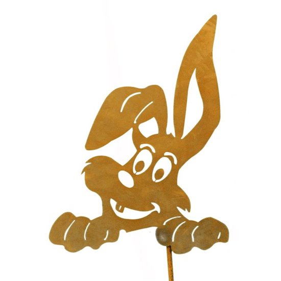 Topfstecker Hase schaut raus, groß, Größe I, auf 22 cm Stab, Rost - Höhe 26 cm - Breite 19 cm