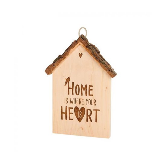 Spruchschild Rindenhaus Erle "Home is where your heart is" 18 cm