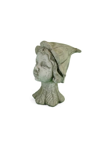 Kleiner Steinguss Kinderkopf mit spitzer Blütenhaube, Höhe 15 cm