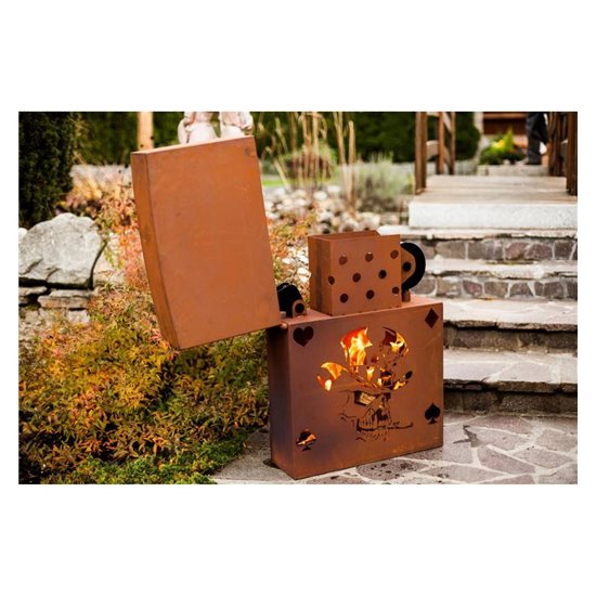 Feuerkorb Feuerzeug, mit Totenkopf- Motiv, Zippo Rost - Höhe 85 cm - Breite 60 cm - Tiefe 18 cm