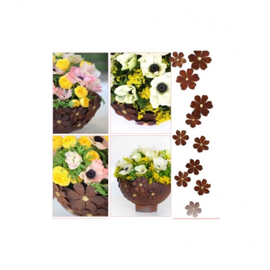 Pflanzgefäße + Schalen + Kronen Rost - Halbkugelschale mit Goldblüten - Blütentraum 
Edelrostschale mit Messingblüten
Durchmes