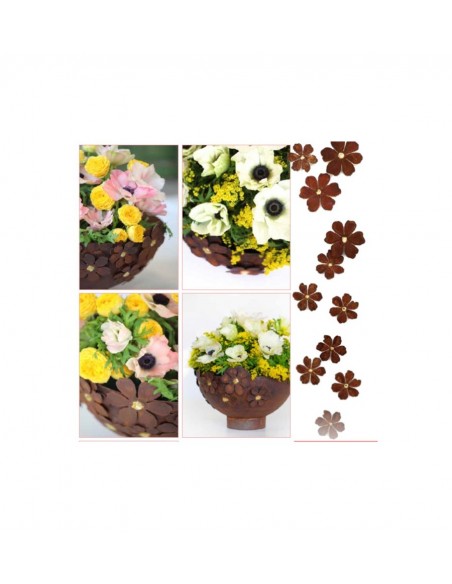 Pflanzgefäße + Schalen + Kronen Rost - Halbkugelschale mit Goldblüten - Blütentraum 
Edelrostschale mit Messingblüten
Durchmes