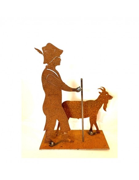 Menschen und Silhouetten Dekofigur Allgäuer Kleinhirt Peter mit Ziege aus Edelrost - Höhe 18 cm - Lustige Gaißenpeter Figur 

Lu