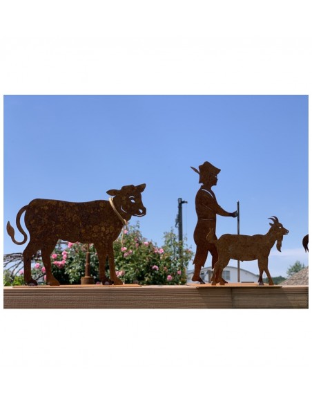Menschen und Silhouetten Dekofigur Allgäuer Kleinhirt Peter mit Ziege aus Edelrost - Höhe 18 cm - Lustige Gaißenpeter Figur 

Lu