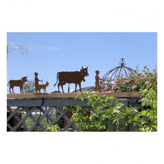 Menschen und Silhouetten Dekofigur Allgäuer Kleinhirt Peter mit Ziege aus Edelrost - Höhe 18 cm - Lustige Gaißenpeter Figur 

Lu