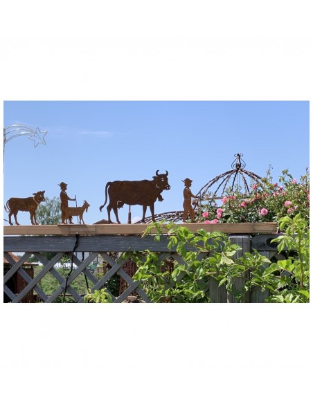 Menschen und Silhouetten Dekofigur Allgäuer Kleinhirt Peter mit Ziege aus Edelrost - Höhe 18 cm - Lustige Gaißenpeter Figur 

Lu