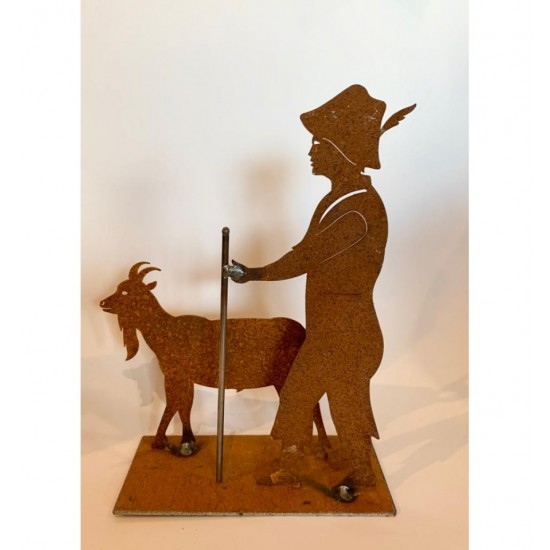 Menschen und Silhouetten Dekofigur Allgäuer Kleinhirt Peter mit Ziege aus Edelrost - Höhe 18 cm - Lustige Gaißenpeter Figur 

Lu