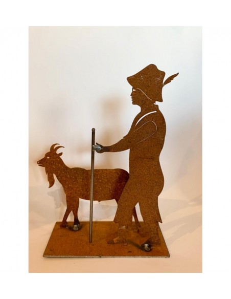 Menschen und Silhouetten Dekofigur Allgäuer Kleinhirt Peter mit Ziege aus Edelrost - Höhe 18 cm - Lustige Gaißenpeter Figur 

Lu