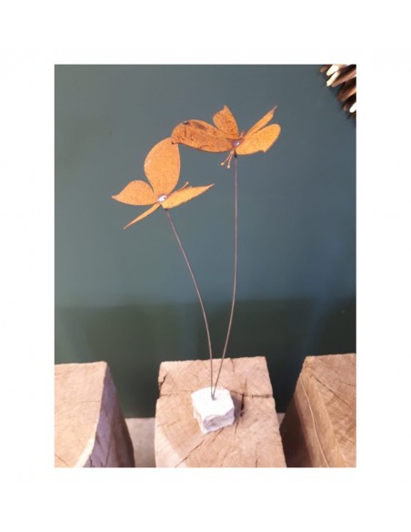 Schmetterlinge Schmetterling Deko 2er Gruppe auf Grantitsockel 2 Edelrost Schmetterlinge auf Granitsockel