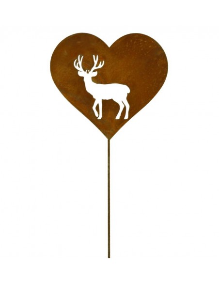 Tierstecker Edelrost Edelrost Gartenstecker Herz mit Hirschmotiv , Höhe 19 cm groß mit langem Stab 137 cm 
Höhe 19 cm
Breite 2