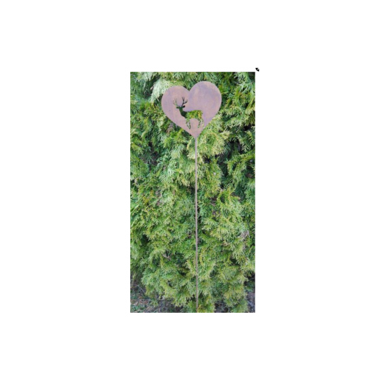 Tierstecker Edelrost Edelrost Gartenstecker Herz mit Hirschmotiv , Höhe 19 cm groß mit langem Stab 137 cm 
Höhe 19 cm
Breite 2