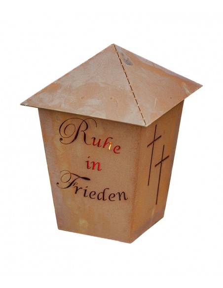 Edelrost Grablicht - Ruhe in Frieden, mit 2 Kreuzen
