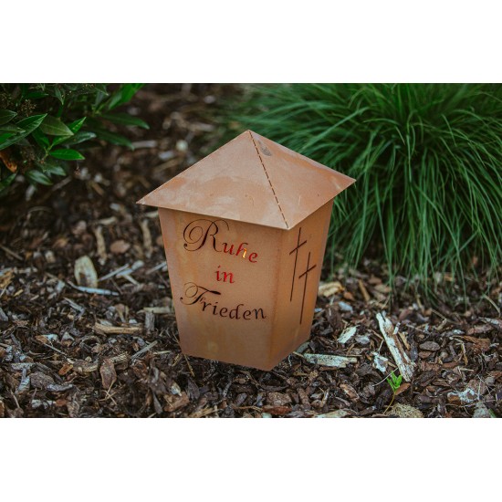 Edelrost Grablicht - Ruhe in Frieden, mit 2 Kreuzen