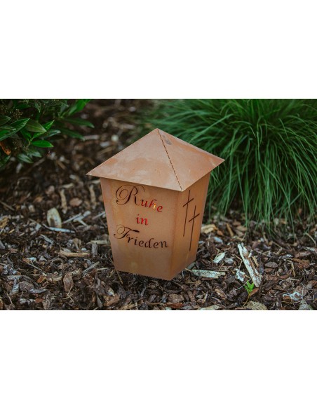 Edelrost Grablicht - Ruhe in Frieden, mit 2 Kreuzen