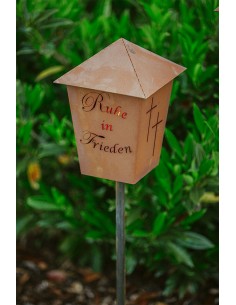 Edelrost Gartenstab mit Grablicht - Ruhe in Frieden, mit 2 Kreuzen 2