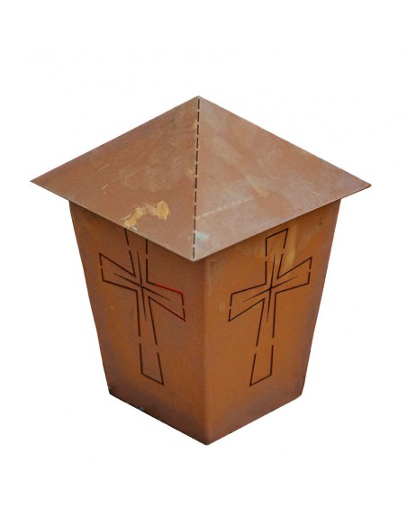 Edelrost Grablicht mit Ornamentkreuz