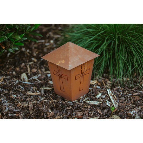 Edelrost Grablicht mit Ornamentkreuz